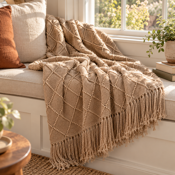 Woven Tassel Throw Blanket