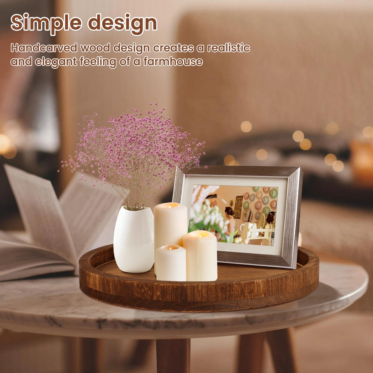 Decorative Round Wood Tray