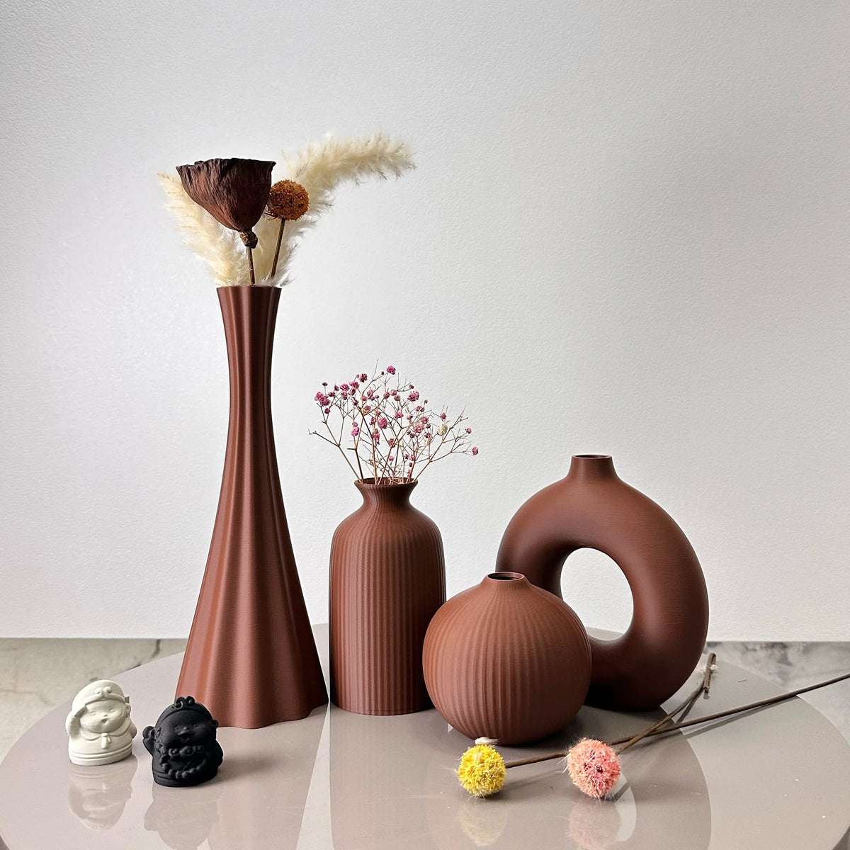 Matte Sculpted Vase Set of 4