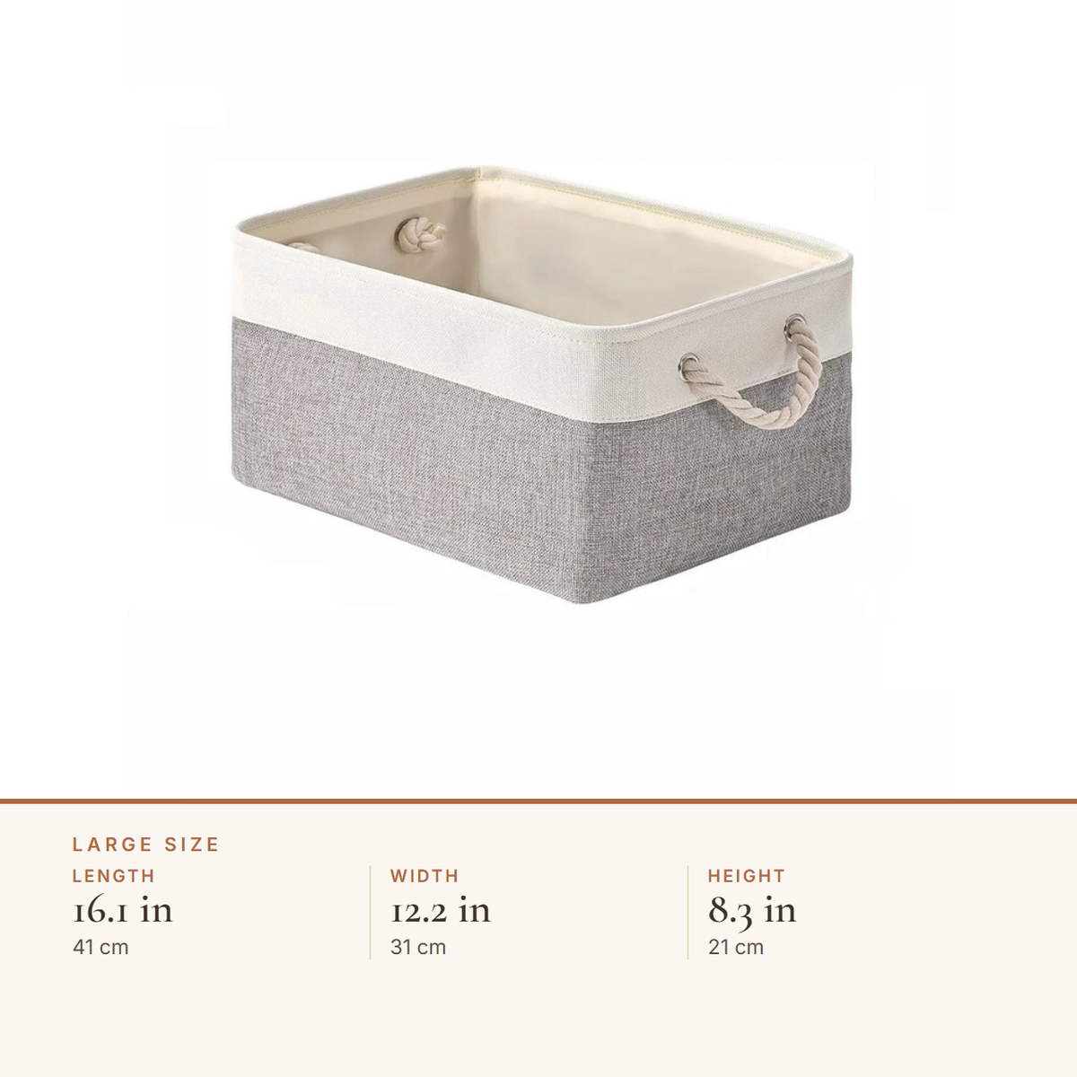 Large foldable storage basket, 16.1 by 12.2 by 8.3 inches
