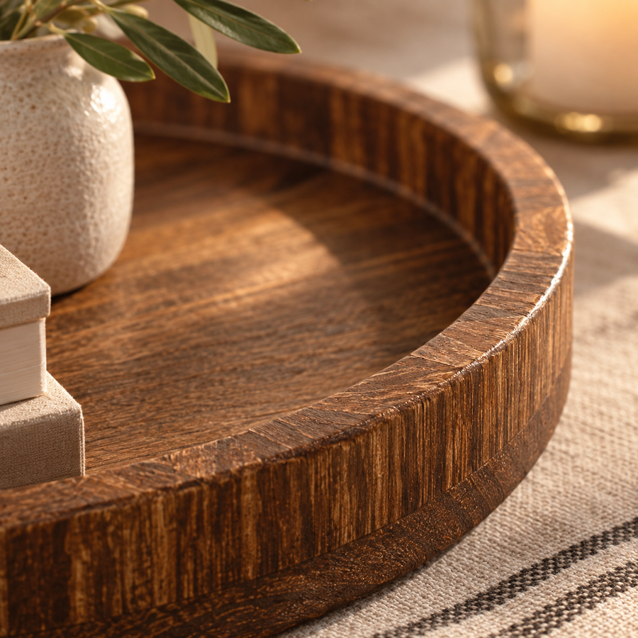 Decorative Round Wood Tray